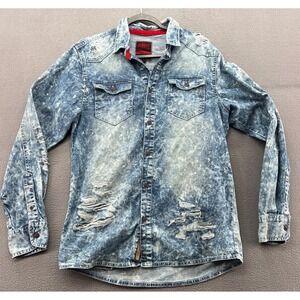 Jordan Craig Legacy Edition Mens Denim Shirt Medium Acid Wash Distressed Button